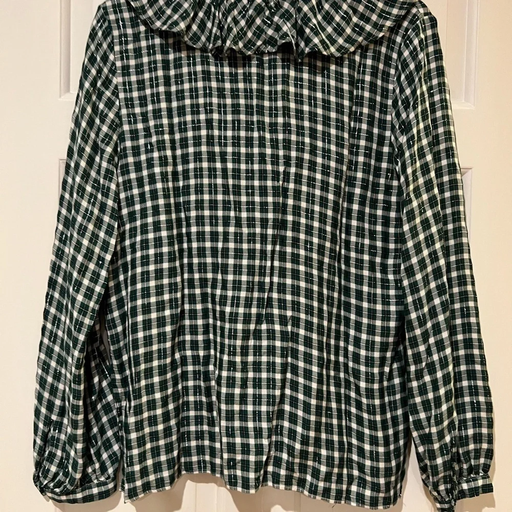 Ann Taylor plaid ruffle button down shirt - Picture 3 of 5
